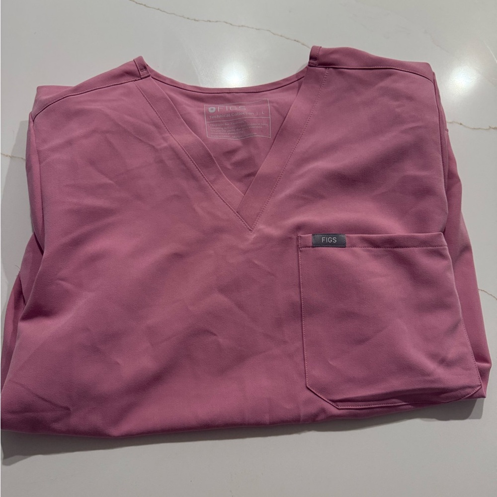 Figs Pink Scrub Top + Bottom Size L